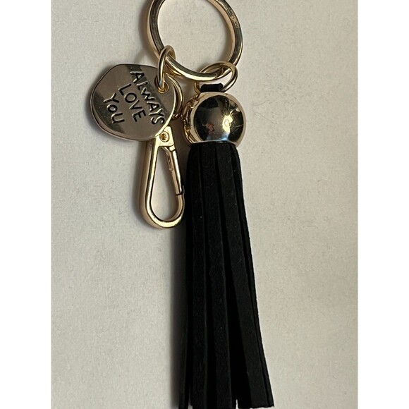 Keychain Black Tassel Always Love You Gold Tone Charm - Picture 3 of 8